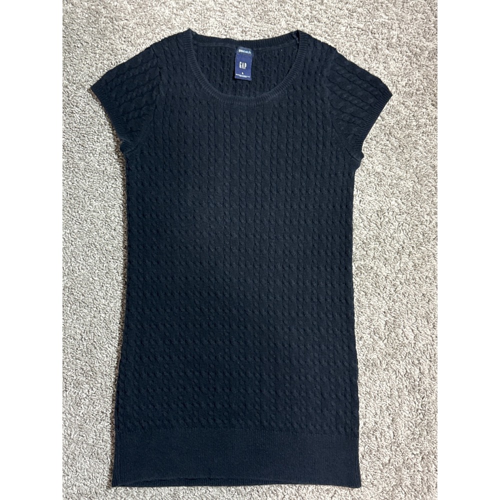 Vintage Gap Gapstretch Womens Small Black Cable Knit Short Sleeve Sweater Top